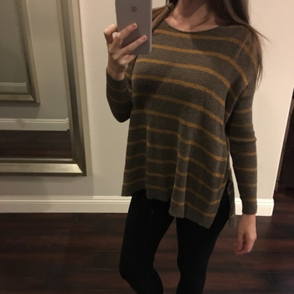 Free People Women's brown and yellow striped Oversized Sweater size XS